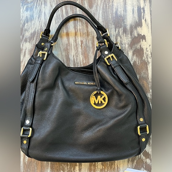 Michael Kors black leather Hobo bag. 17” height. 2 small flaws (see pics). - Picture 1 of 10